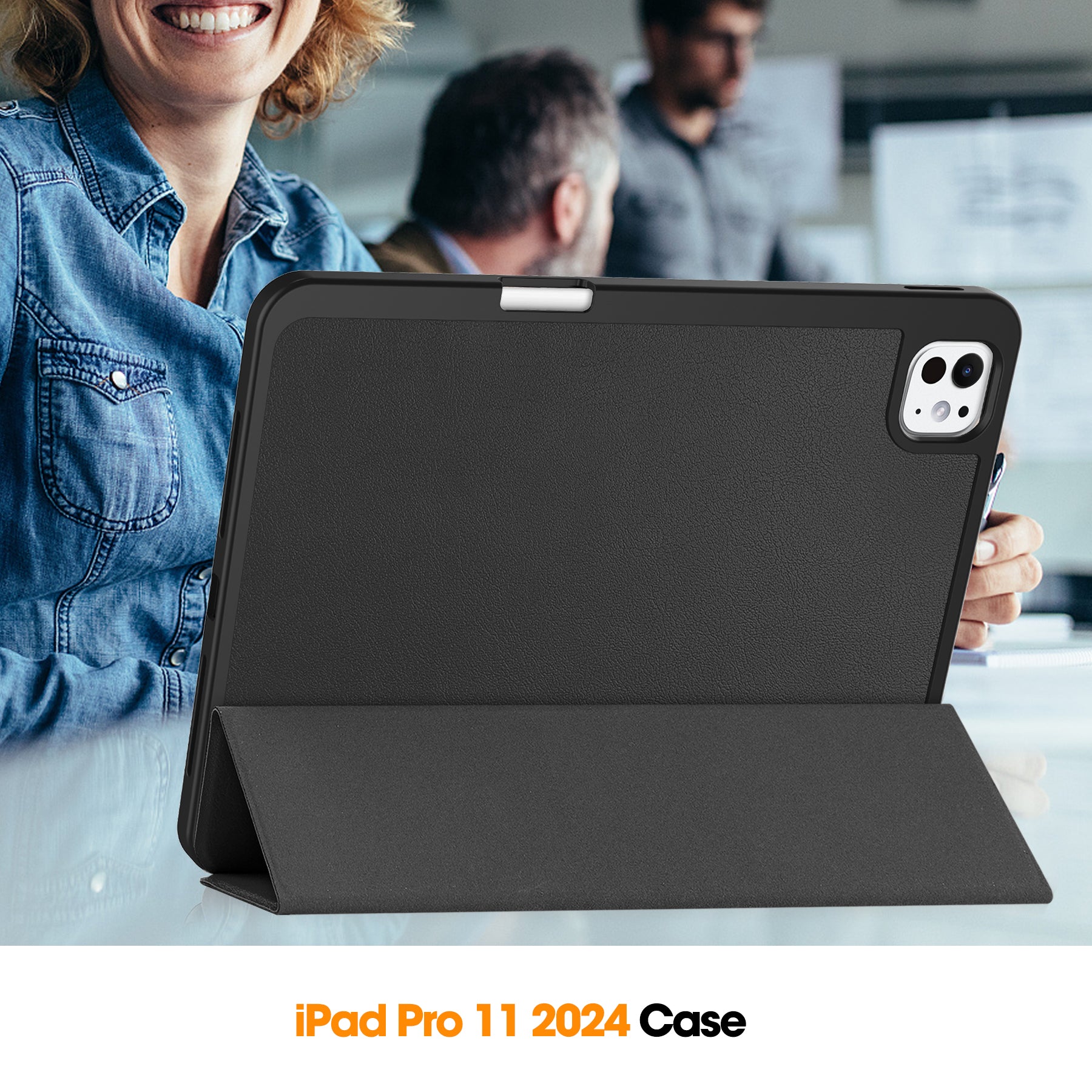 For iPad Pro 11 (2024) Leather Case Drop-proof Tri-fold Stand Tablet Cover with Pen Slot For iPad Pro 11 (2024) Leather Case Drop-proof Tri-fold Stand Tablet Cover with Pen Slot